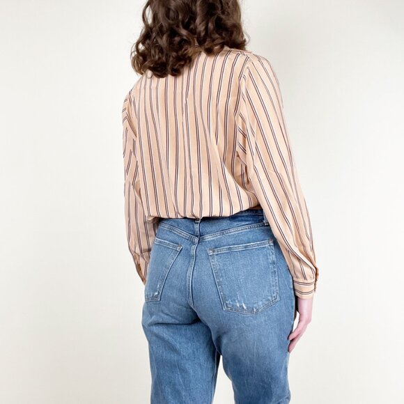 Vintage French Parisian Button Up Down Shirt Old Money Blouse Quiet Luxury Top - Picture 3 of 7